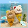 Cream Ice Bear Plush Keychain With Flower Decoration For Teens And Collectors