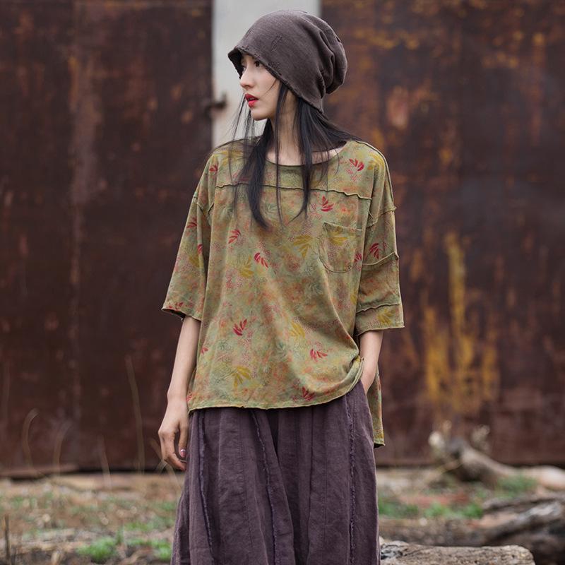 Женская футболка с коротким рукавом из хлопка и льна с пескоструйной обработкой в винтажном стиле