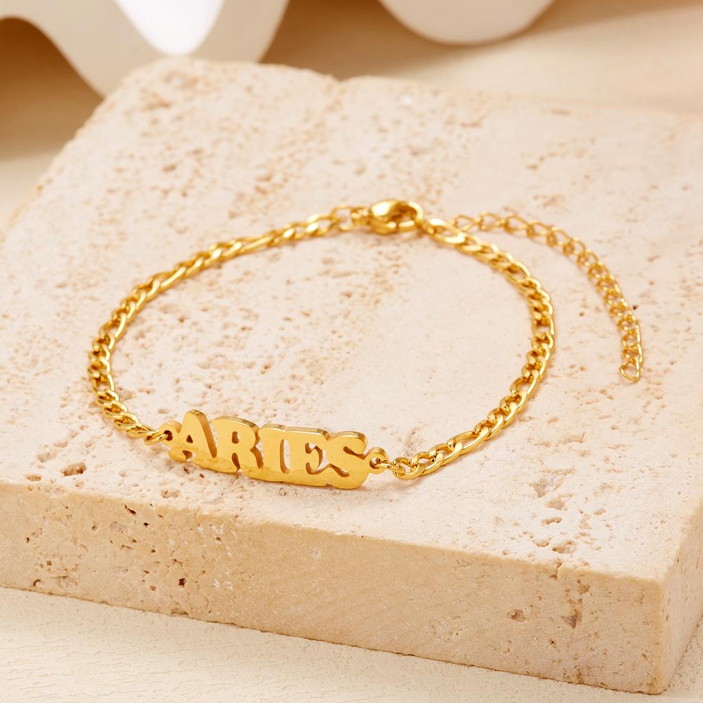 Stainless Steel 12 Constellation Bracelets for Women Men High Quality Letters Zodiac Cuban Chain Bracelet Jewelry Birthday Gift