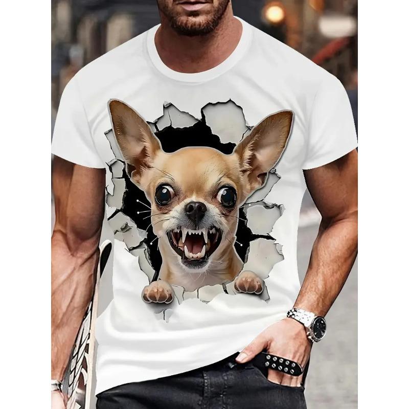 White funny men's T-shirt cartoon 3D printing summer casual short sleeved pullover fashionable T-shirt outdoor men's clothing