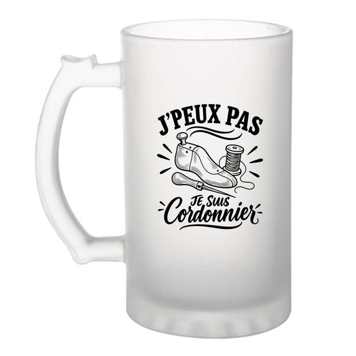 Chope (Verre à bière) - PLANETEE - J’peux pas je suis Cordonnier (minimaliste) - Verre trempé givré - 470 ml - Imprimée en Bretagne