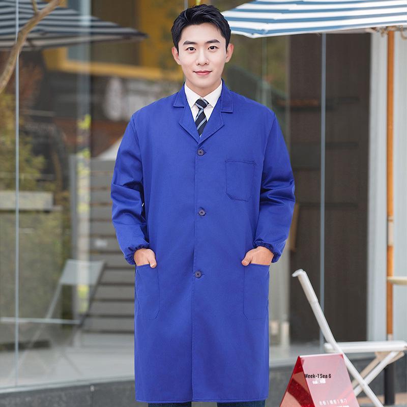 Unisex Long Blue Camouflage Dustproof Workwear Overcoat with Sleeves
