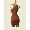 US Fashion Brand Stylish Shoulder Sunken Stripe Silm Bodycon Dress Foreign Trade Original Order Knitting Sexy Sexy Skirt