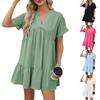 Women's Fashionable And Versatile Elegant V-neck Solid Color Short-sleeved Pleated Dress