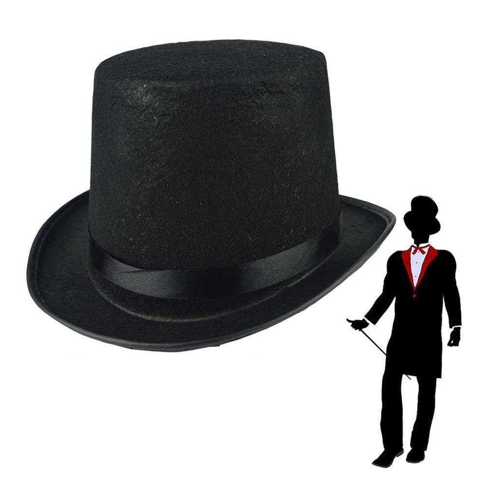 Elegant Magician Hat Fabric Gentleman Cap Deluxe Black Top Hat Stage Performances