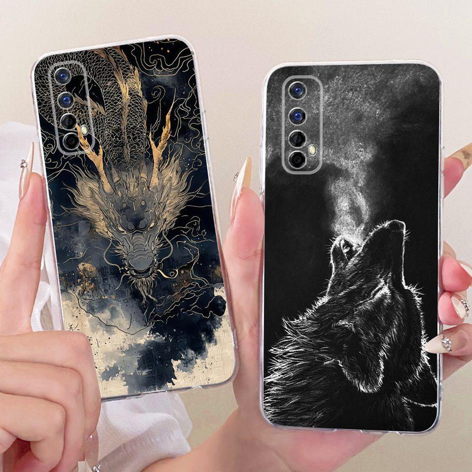 For Realme 7 RMX2151 / Realme 7 Pro RMX2170 Cool Dragon Tiger Pattern Phone Case For Realme7 RMX2155 Soft Silicone TPU Cases