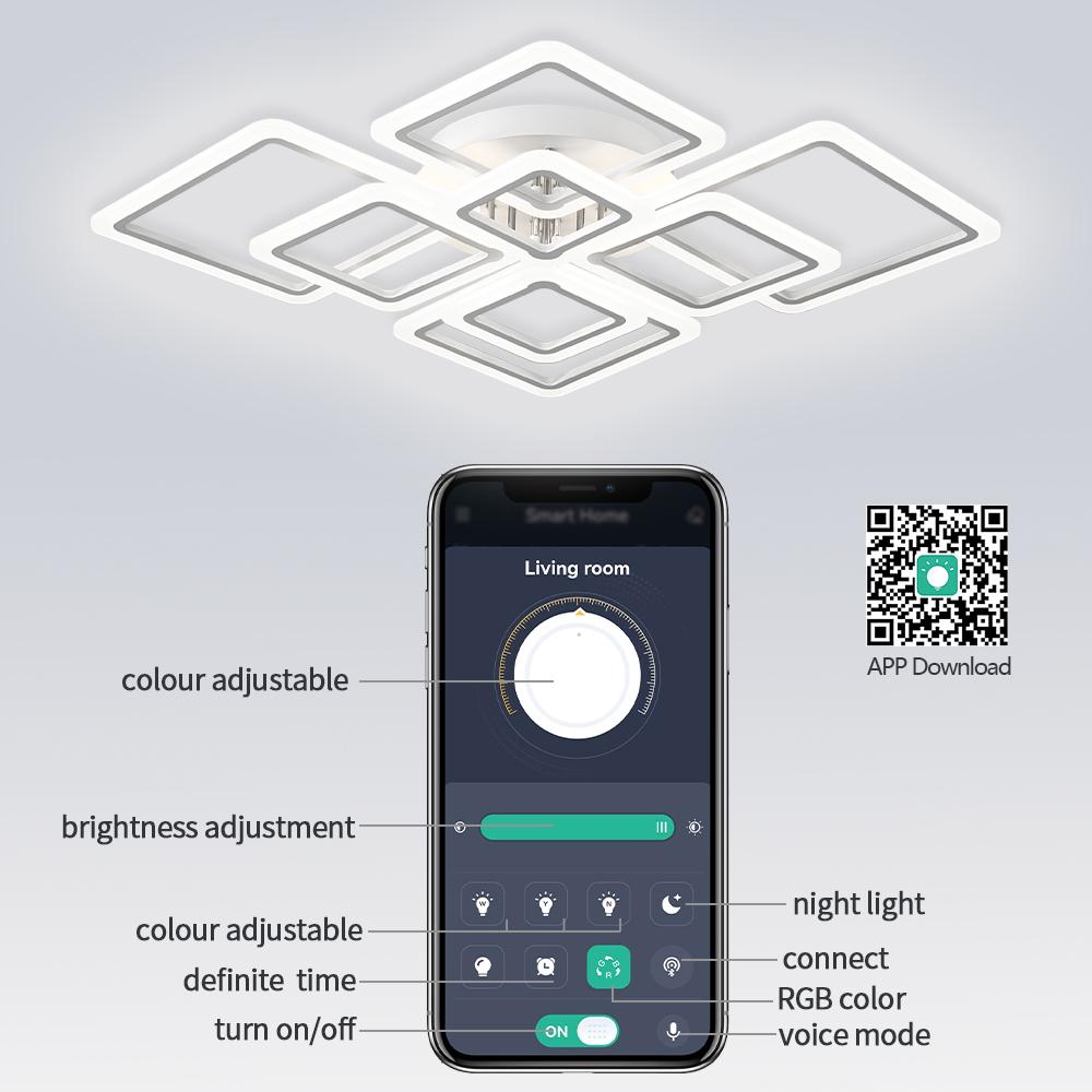 Потолочный светильник квадратный светодиодные огни Управление с пульта ДУ приложением лампы для спальни Внутренний блеск дом современный потолочный светильник