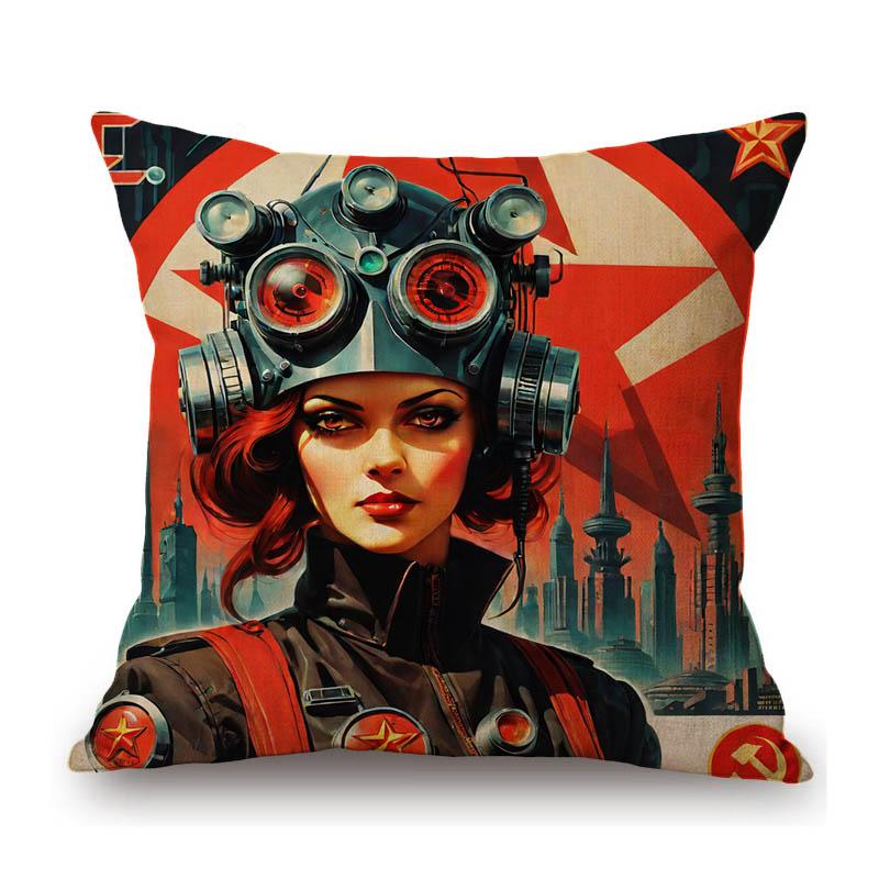 Vintage Retro Red Revolution Soviet Poster Communism Solider Print Decoration Art Sofa Pillow Case Cotton Linen Cushion Cover