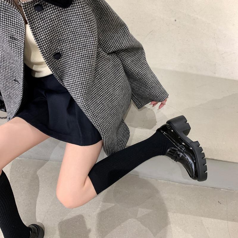 [SheII] Downton Abbey~ SW Leather Round Head Muffin Thick Sole Heightening Women's Small Leather Shoes