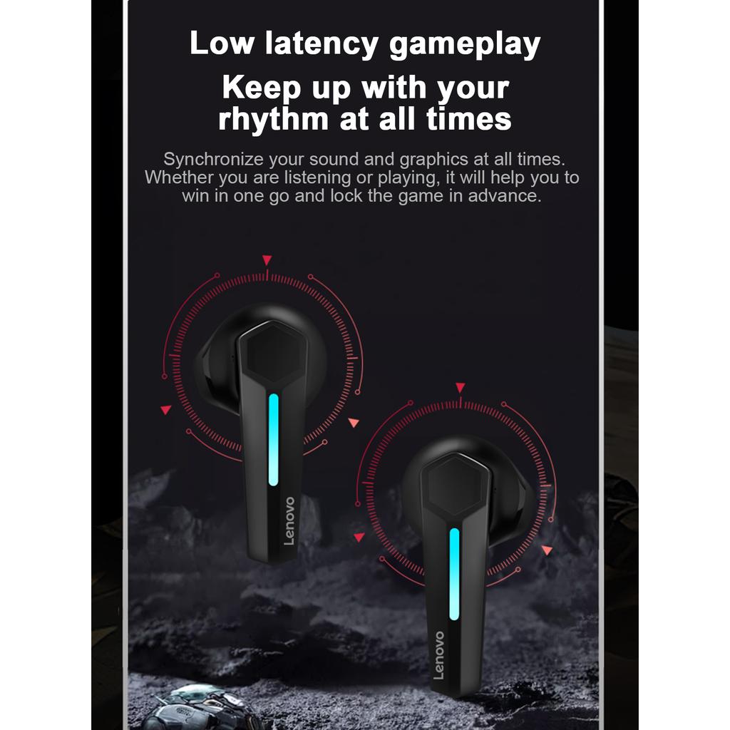 Lenovo GM1B Беспроводная гарнитура BT5.3 Полувкладыши Игровая гарнитура с шумоподавлением Спортивная музыкальная гарнитура Черный