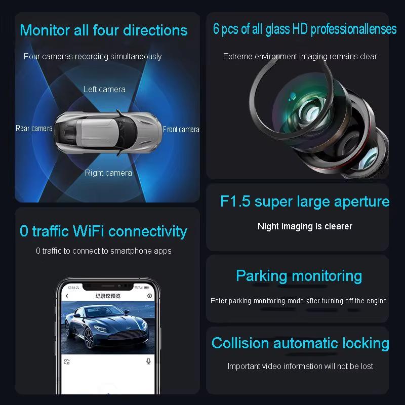 2025 New 4 Channel Hidden Tachograph 1080P HD Mini Dash Cam Video Recorder Four Camera with Rear View DVR 24H Parking Monitor BlackBox