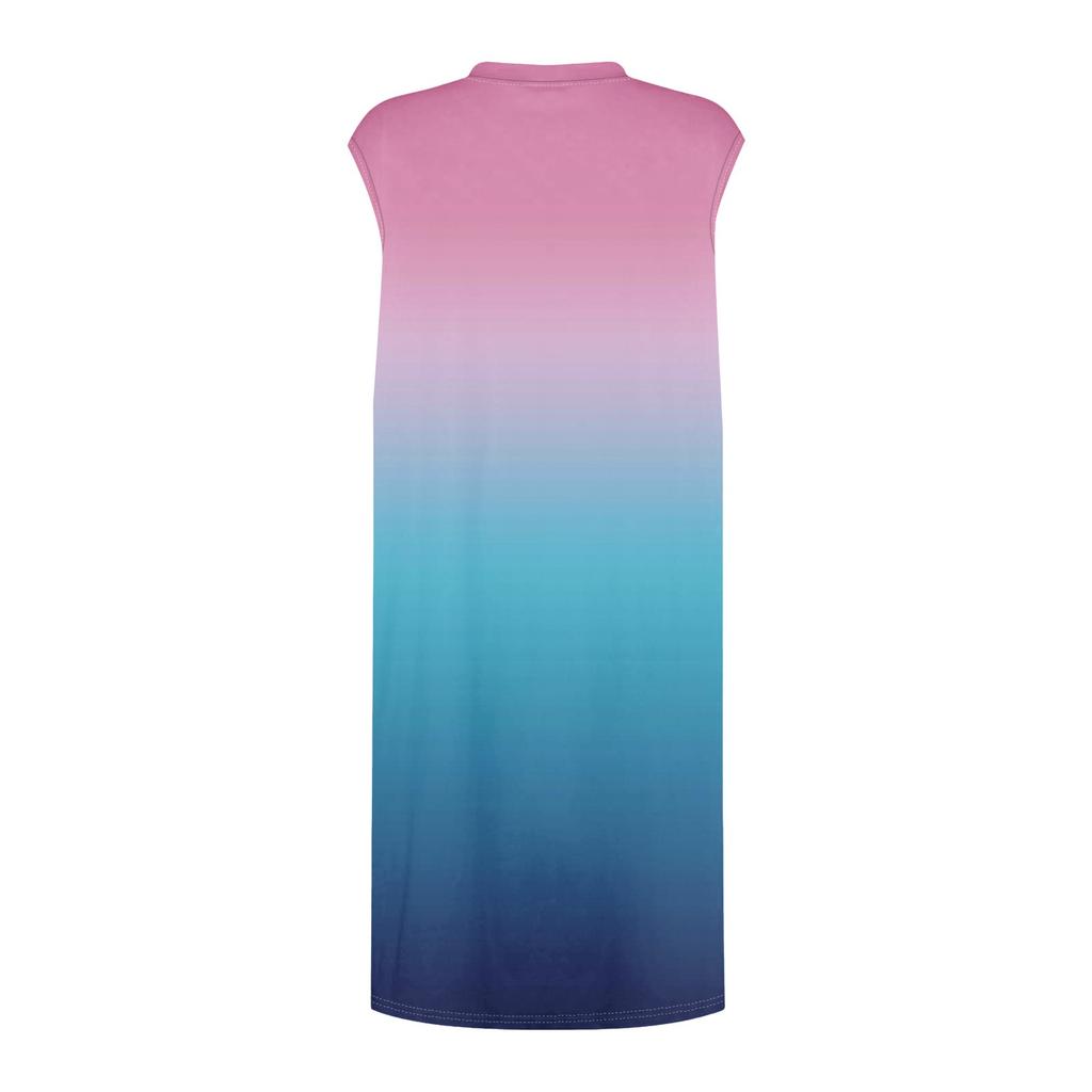 Женское повседневное и модное платье средней длины с круглым вырезом и без рукавов с принтом