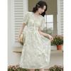 Summer Sweet Little Clear Lotus Leaf Edge Floral Dress Sweet Chiffon Short Sleeve Dress