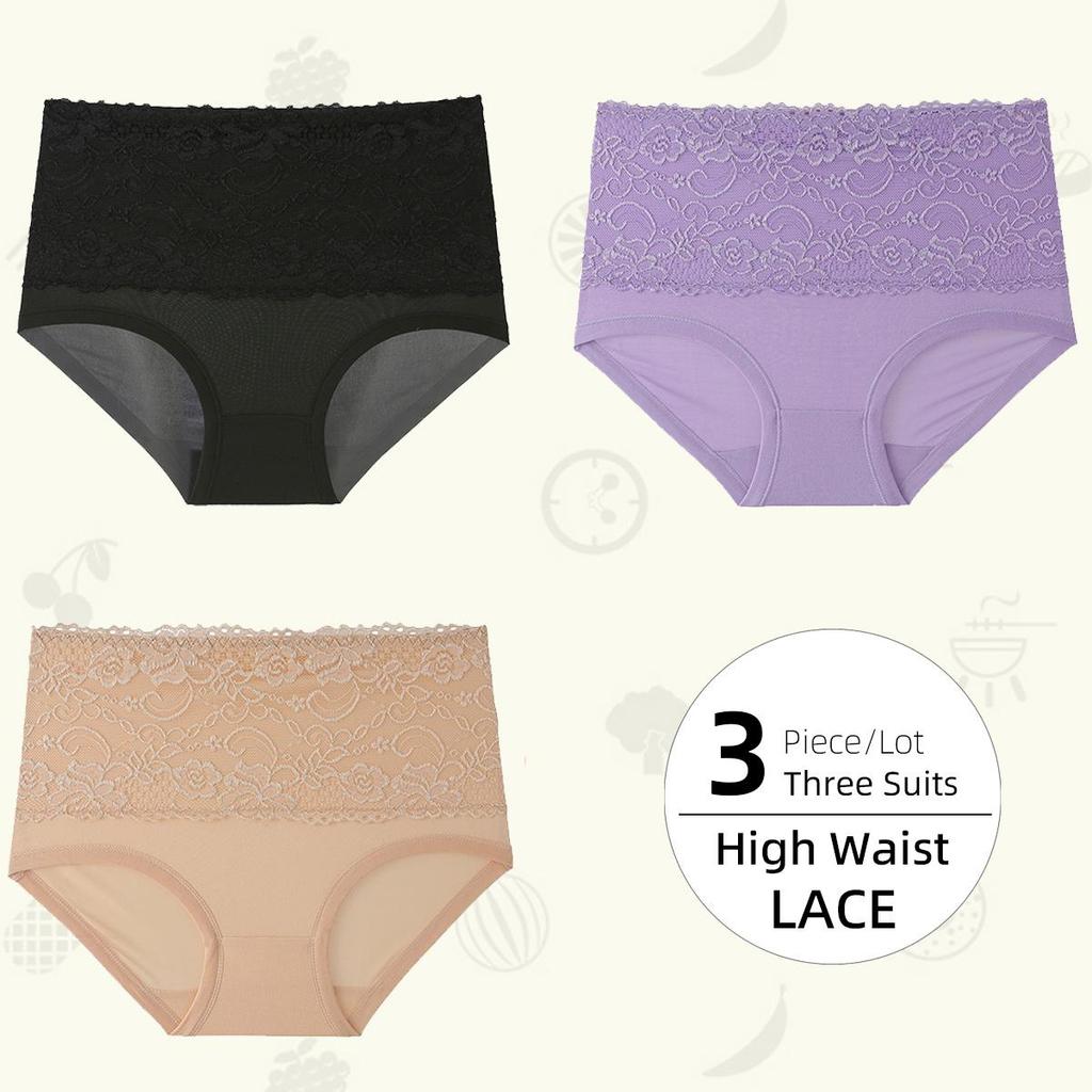 High Waist Women's Panties Lace Women's Large Size Panties Solid Color High-waisted Triangle Pants Underwear Briefs