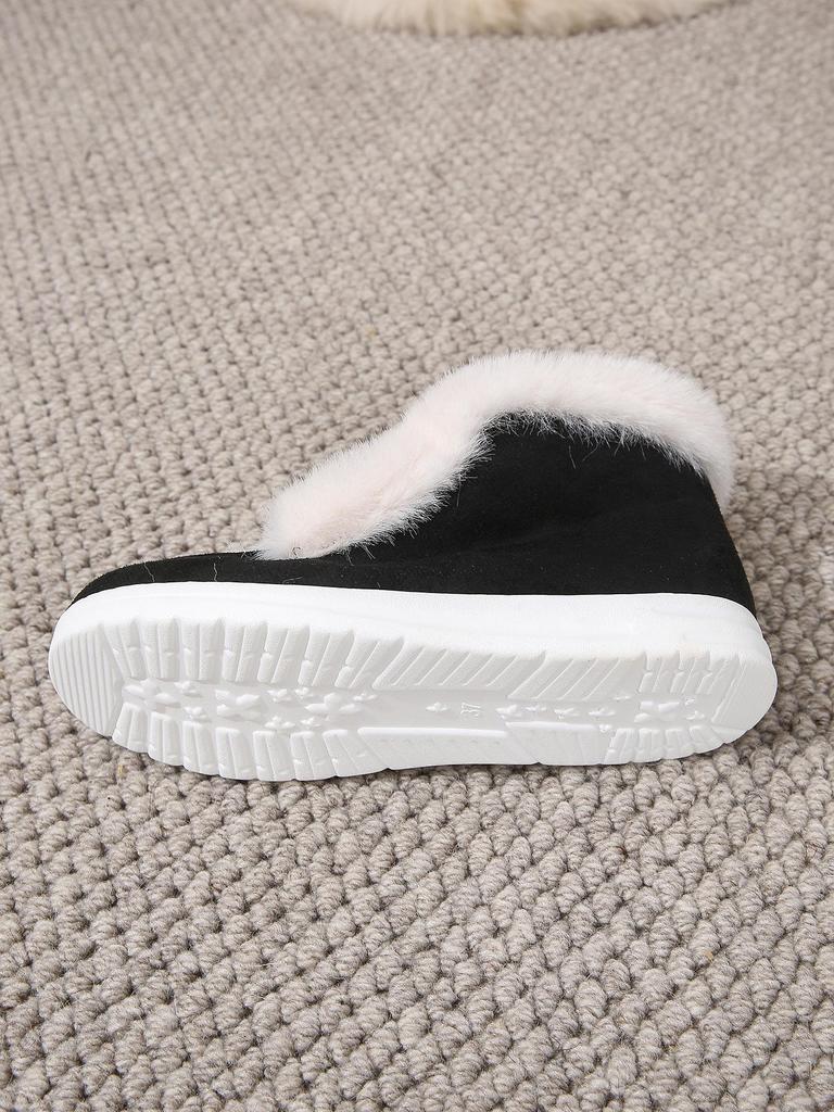 Женские зимние ботинки большого размера с меховой подкладкой - Зимний стиль кросс-бордер, Короткое голенище, Толстая пушистая хлопковая теплая подкладка