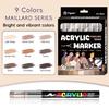 Maillard Series Colors Acrylic Paint Pens Set with Soft Brush Tip, 9 PCS Marker Pen for Rock Painting, Egg, Wood, Glass, Paper