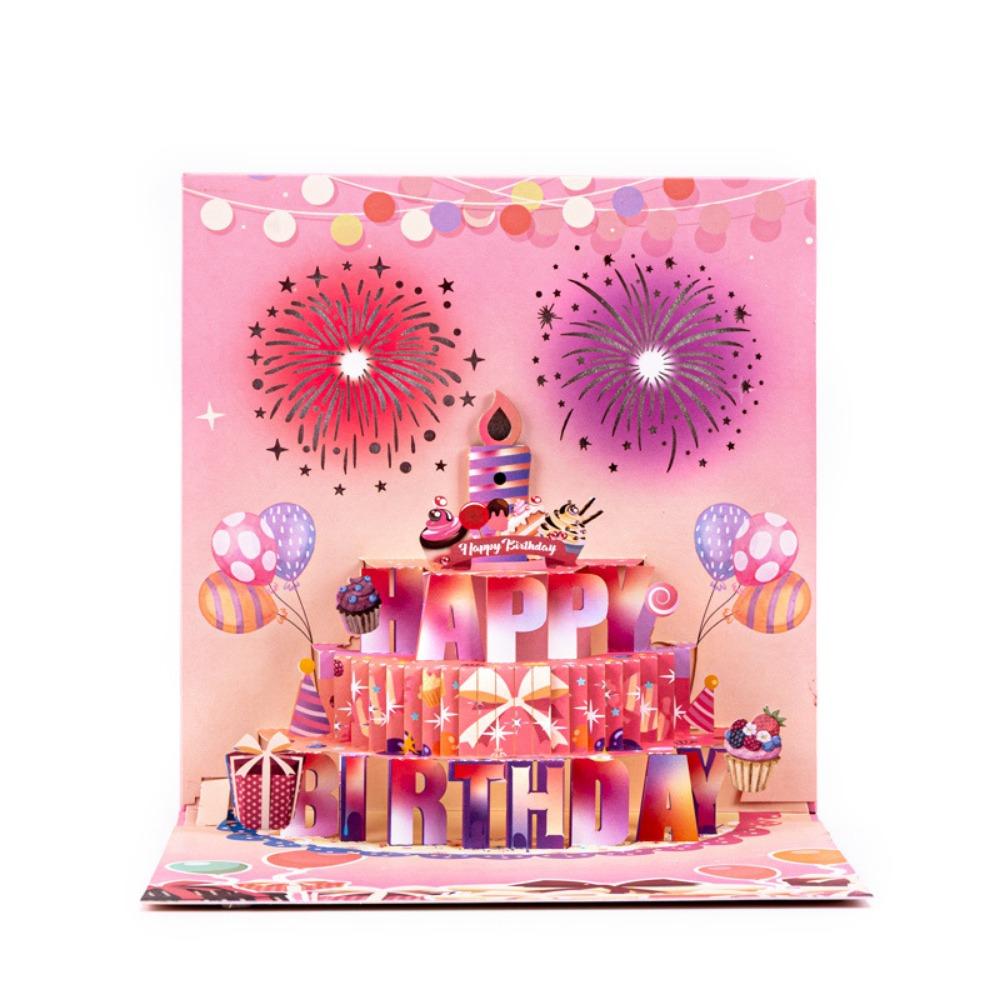 Multicolor Happy Birthday Cards Cartoon with Envelope Music Postcard Craft Music Lighting 3D Paper Carving Greeting Card