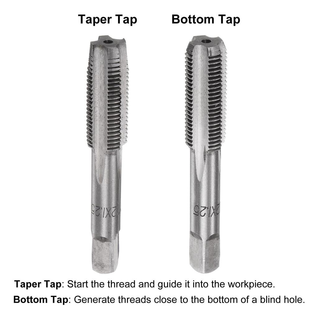 Uxcell 3-Piece Metric Hand Tap & Die Set, M12 X 1.25 Tapered/Bottom Thread Tap + Round Die, Manual Thread Tapping Tool for Repairs