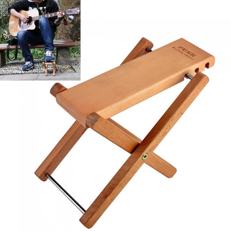 Beech Solid Wood Folding Guitar Pedal Footstool with 3 Levels Height Adjustable Stand Footboard
