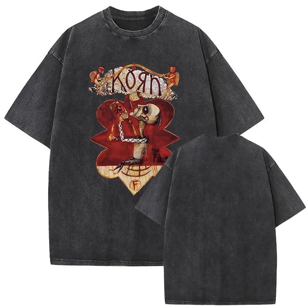 Washed Vintage Korn Rock Band Untouchables Album Print T Shirts Men Women Fashion Oversized Tshirt Male Classic Gothic Tshirts