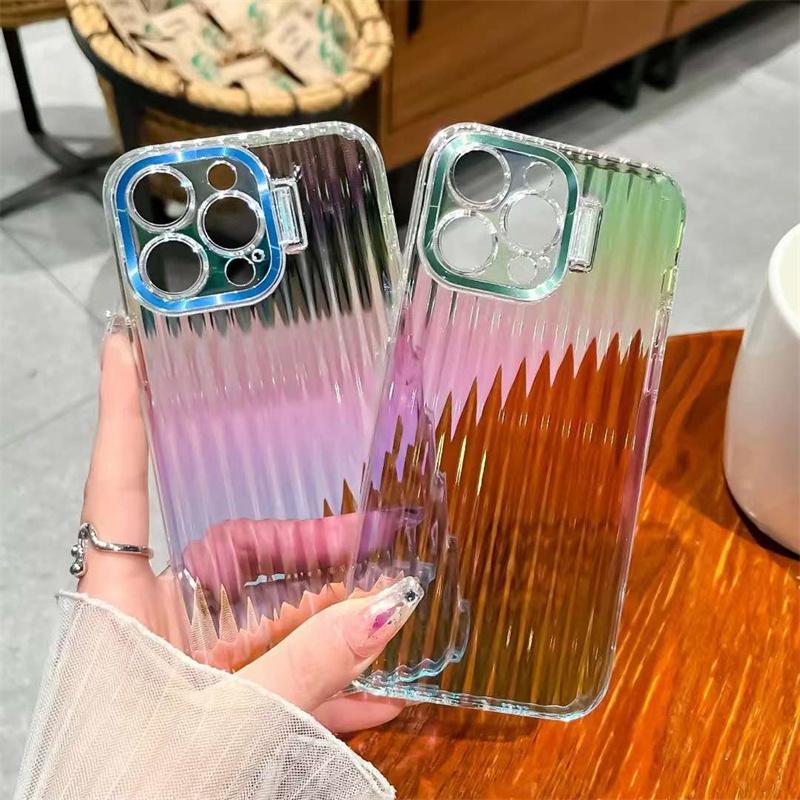 Роскошный красочный чехол для телефона с держателем лазерной линзы для iPhone 14 13 12 Pro Max, прозрачный акриловый противоударный чехол