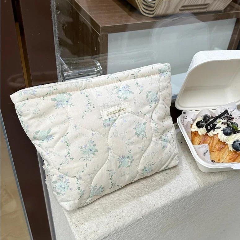 Cute Pink Women's Cosmetic Bag Make Up Case Quilted Cotton Travel Storage Bags Portable Wash Bag Clutch Purse Handbags Mommy Bag