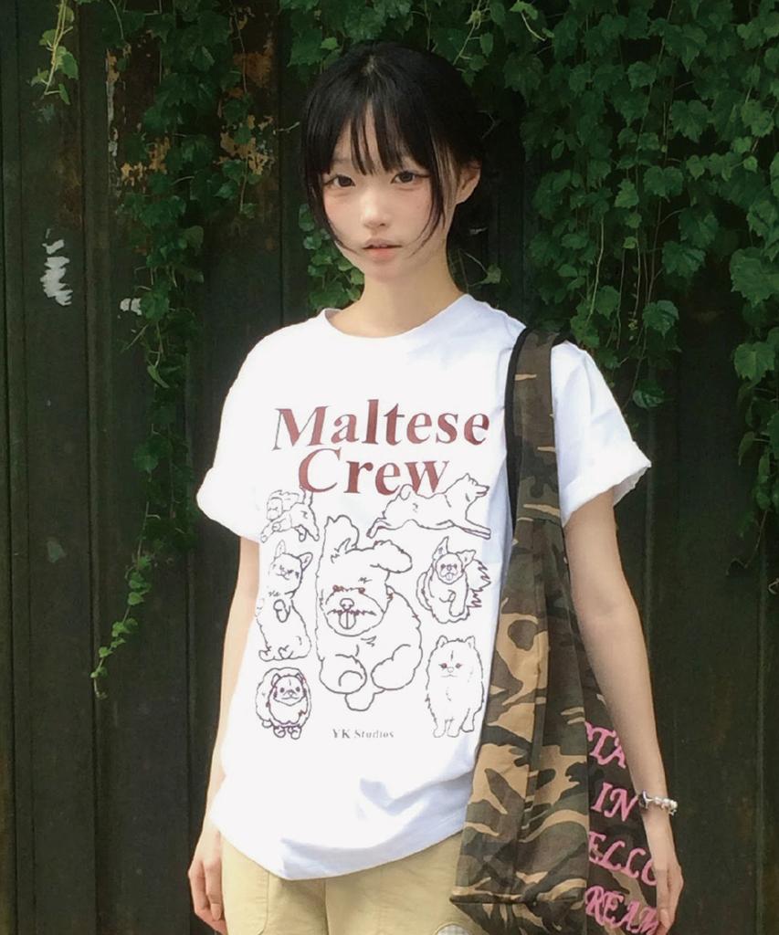WAIKEI Белая и красная футболка с коротким рукавом с графическим принтом 'Maltese Crew Line'