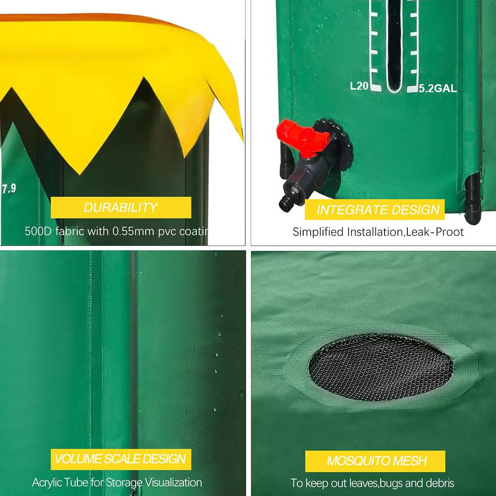 Дождевой бочка на 52 галлона с тремя кранами ПВХ резервуар для хранения воды Бочка-сборщик воды Садовый сборщик воды