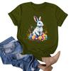 Women's Easter Bunny Print Neck Short Sleeve T-Shirt Top