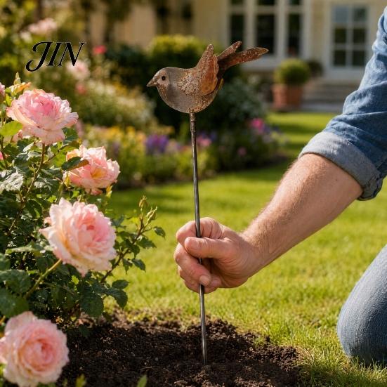 Whimsical Yard Accents 3PCS Rusty Metal Bird Ground Stake, Cute Birds Sculpture, Animals Decorative Fun Shaped Garden Art Stake for Outdoor