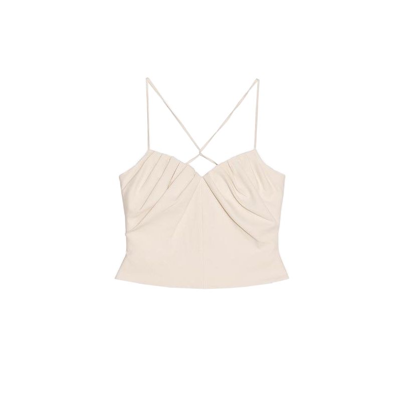 Spring and Summer New Women's Clothing Linen Blended Heart-Shaped Collar Ruched Design Minimalist Camisole Tops 3067028