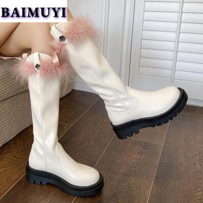 Меховые балетки на платформе женские сапоги до колена цветочные туфли 2025 трендовый бренд повседневные зимние новые ботинки челси модные готические снежные ботинки