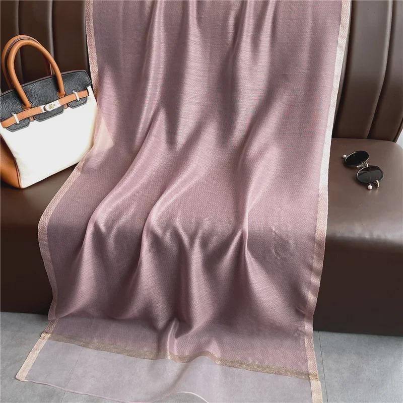 Korean Style Versatile Silk Scarf: Long Gauze Scarf with Gold Sequin and Wool Blend for Spring and Autumn.