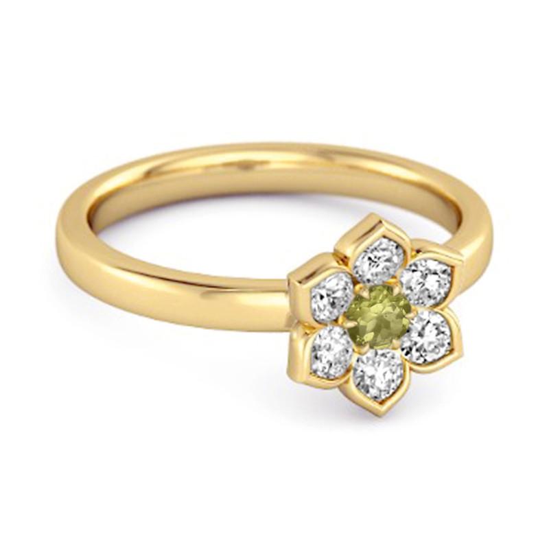 Peridot Floral Cluster Ring - Sterling Silver Gold Vermeil