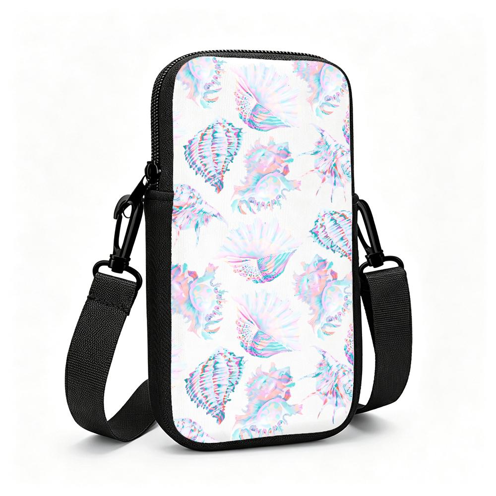 Holographic Iridescent Seashell Pattern Crossbody Phone Bag, Lightweight Summer Beach Style Sling Pouch, Holiday Gift Ornament Practical Shoulder Purs
