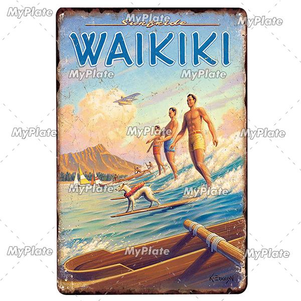[MyPlate] SUMMER Vintage Metal Sign Tin Sign Wall Decor For Bar Beach Plaque Pub Club Poster Wall Decor Hawaii/California/Miami