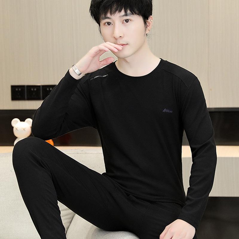 Мужской осенний комплект термобелья: Шерстяной свитер и брюки для студентов-подростков - Теплая смесь хлопка