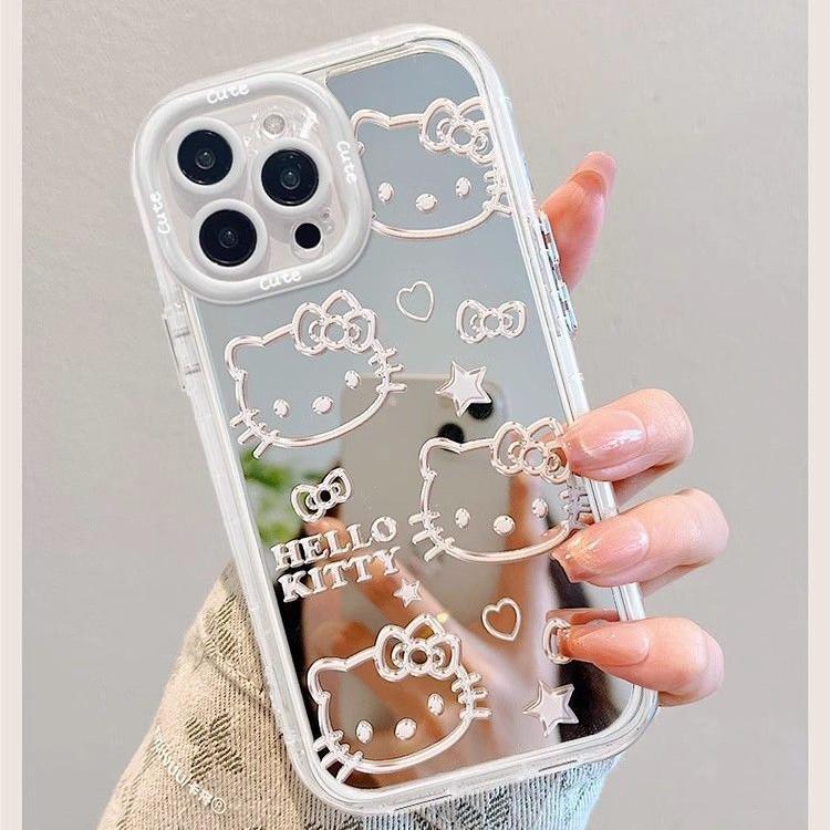Зеркальный чехол Hello Kitty для iPhone 17, 16 Pro, 15 Pro Max, 14, 13