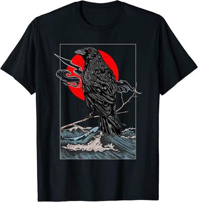Футболка унисекс с рисунком Red Moon Raven и черной вороной