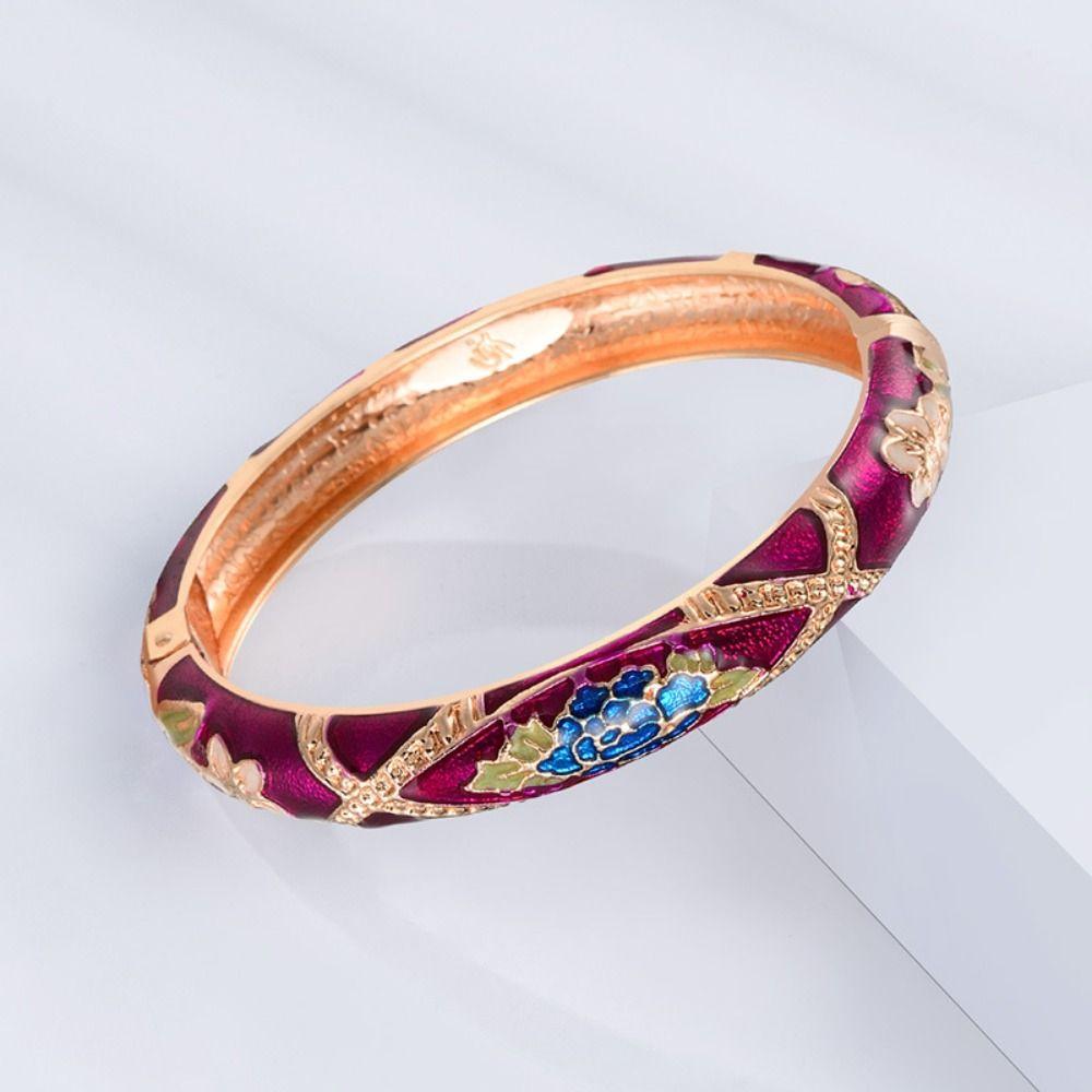 Traditional Hollow Out Flower Bangle Chinese Women's Hand Bracelet Vintage Cloisonne Bangle Girls