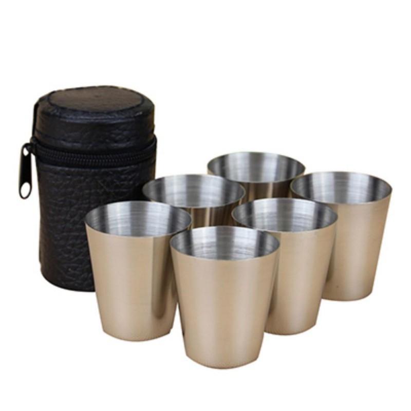 6 Pcs 70ml Stainless Steel Outdoor Travel Camping Cup Drinking Mug Beer Tea Coffee Bag Travel Set