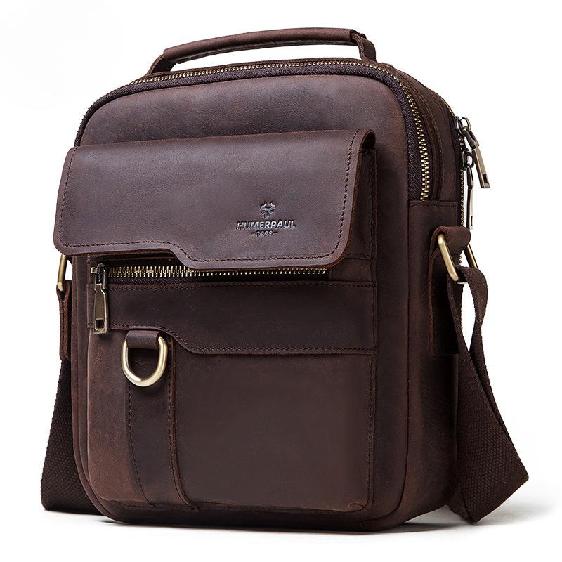 Crossbody Bag Men's Crazy Horse Leather Shoulder Bag Retro Men's Bag Multi-functional Bag