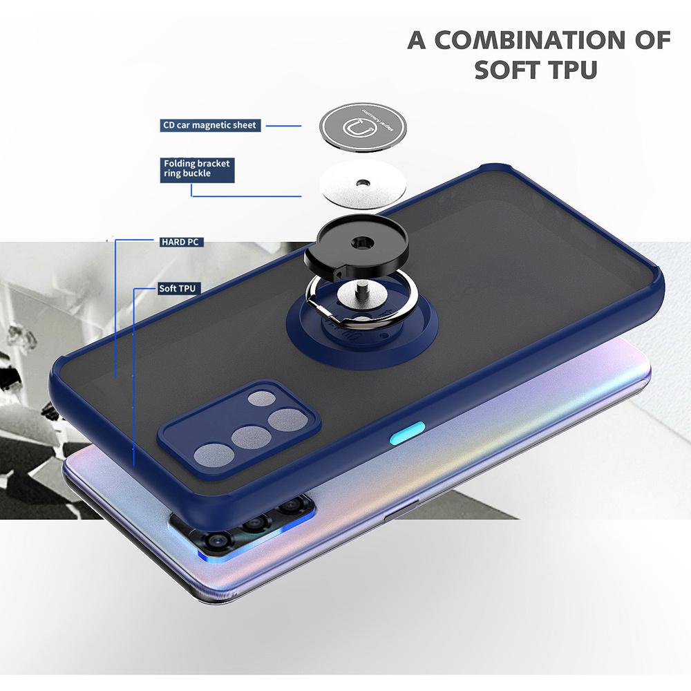 KEYSION Fashion Matte Case for OPPO A74 A95 F19 Pro Transparent Shockproof Ring Stand Phone Back Cover for OPPO Reno 6 5 Lite 5F