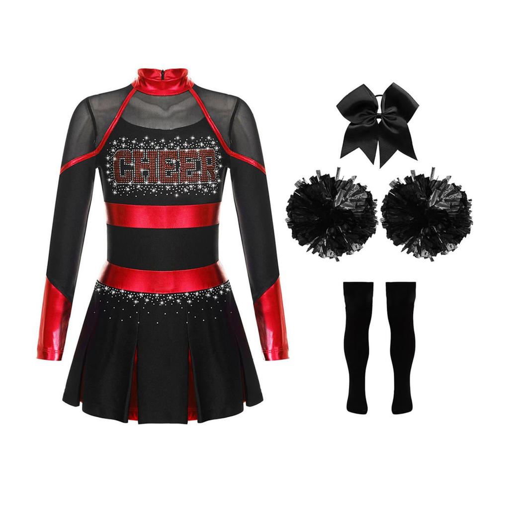 Детский модный костюм для чирлидинга и косплея, комплект (Платье + Аксессуар для волос + Цветок для руки + Носки)