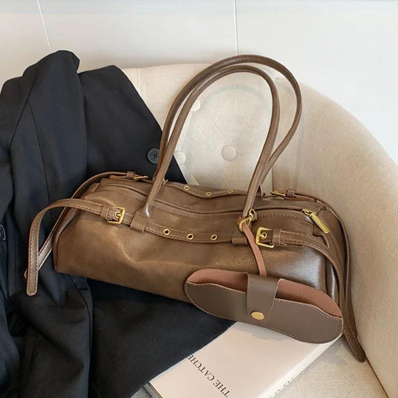 Buckle Decoration Fashion PU Shoulder Bag Solid Large Capacity All-match Handbags Purse   Bag for Women Bolsa Mujer