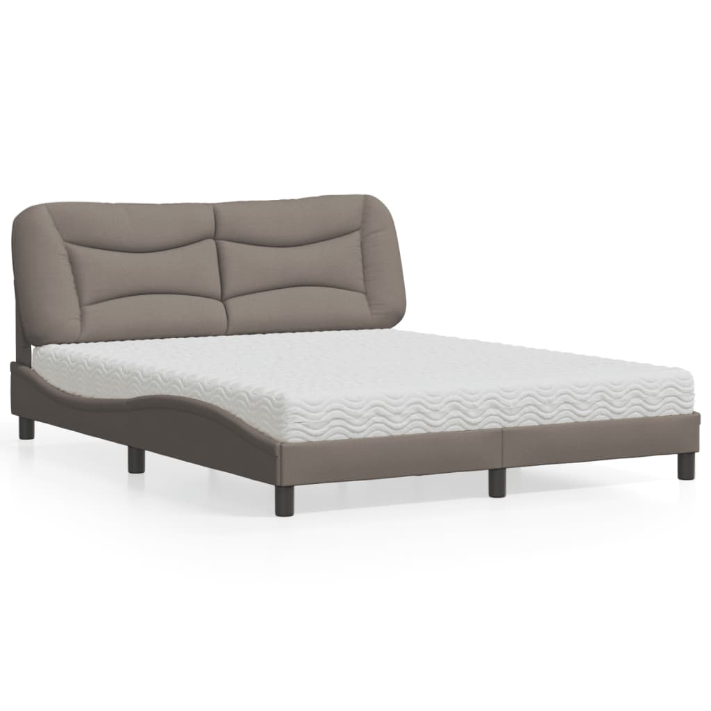 Vidaxl Łóżko Z Materacem, Taupe, 160X200 Cm, Tkanina