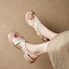 Leather Open-toed Crossed with Platform Sandals for Women's Summer Wear 2025 New One-word Strap Flats with Soft Soles and Skirts