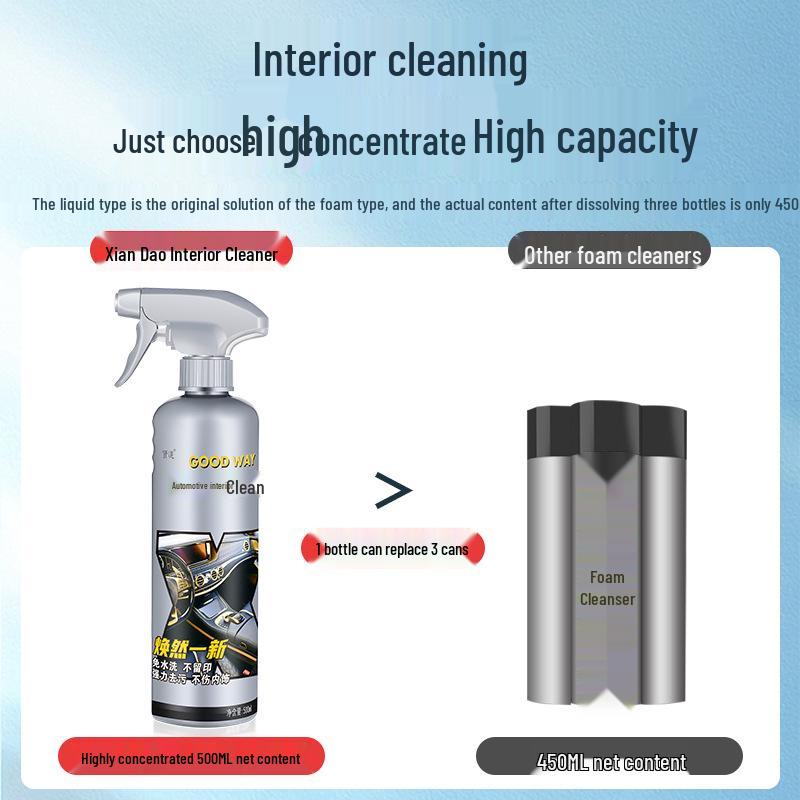 Wash-Free Car Interior Foam Cleaner Spray - Strong Stain Remover for Headliners & Leather.
