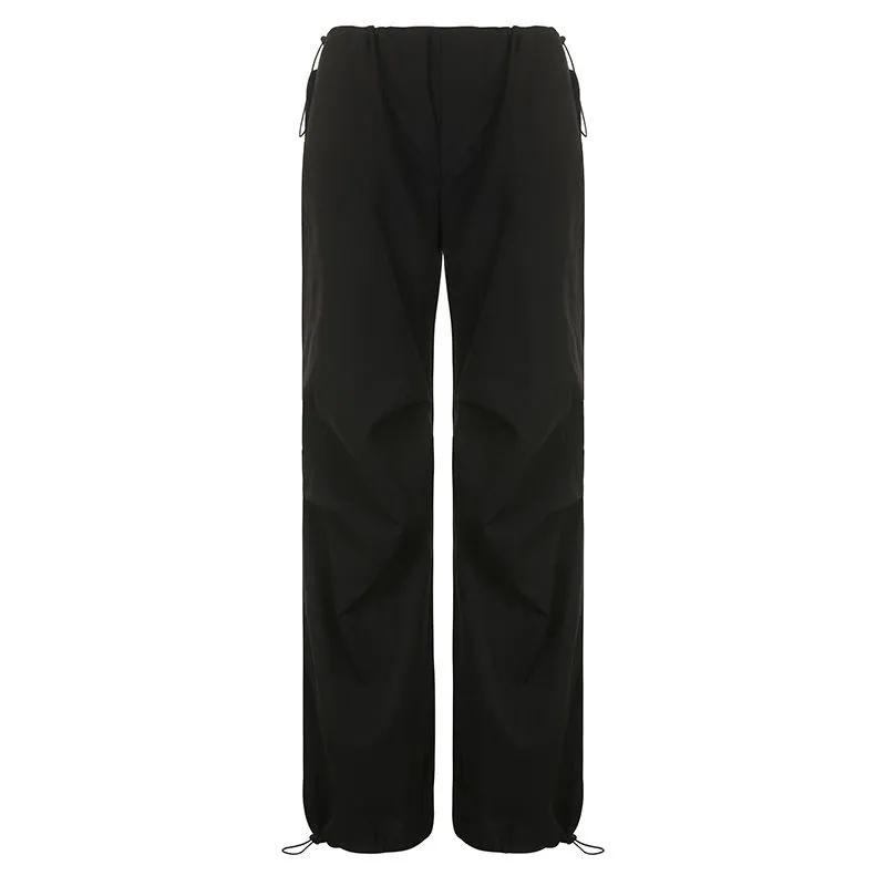 WTEMPO Женские повседневные мешковатые широкие спортивные штаны, винтажные однотонные брюки на шнурке, свободные уличные брюки Y2K, брюки-карго для бега