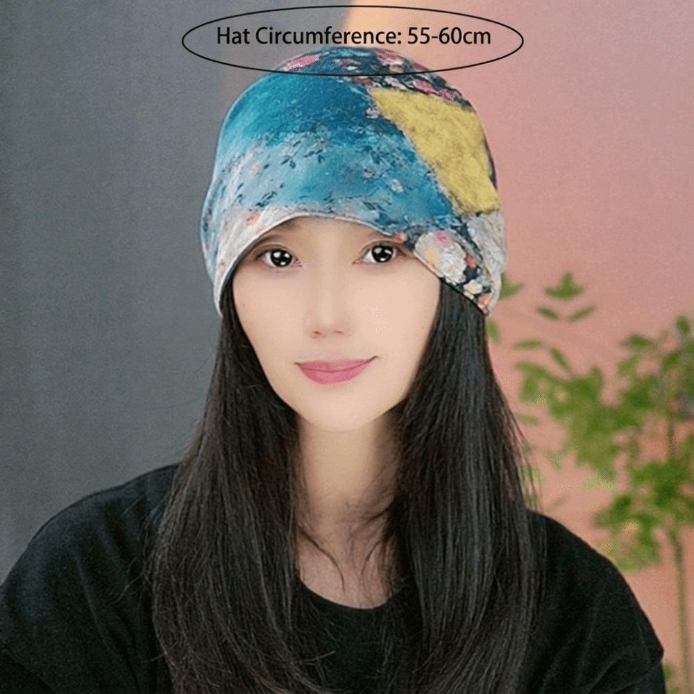 Double-sided Beanie Cap Oil Painting Style Cover Head Cap Fashion Slouchy Hat for Women